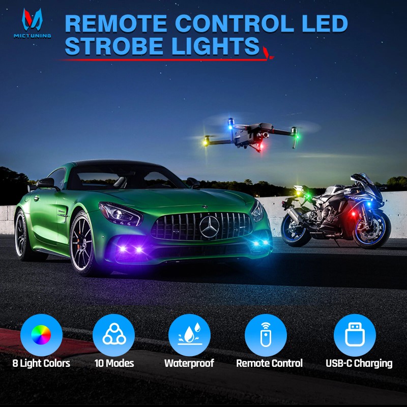 MICTUNING 8 Pods Wireless LED Strobe Lights w/ Remote Emergency