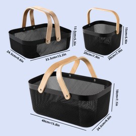 JSLYNB 3pcs Collapsible Wooden Handle Plastic Harvest Basket - Rectangular Garden Storage Basket for Picking and Collecting Vegetables, Fruits - Ideal for Garden Cabinets & Outdoor Use (Black)