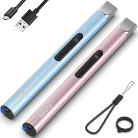 Candle Lighter, Electric Lighter Rechargeable USB Lighter, Arc Windproof Flameless Plasma Lighter Long Stick, No Butane Fluid, Perfect for Candle BBQ Camping Kitchen Stove, Pink and Blue