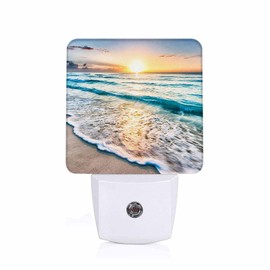 Chrobak LED Night Light,Sea Waves Beach Sunrise Cloudscape LED Night Light Plug into Wall with Dusk to Dawn Light Sensor White Energy Efficient Nightlight for Bedroom Hallway Living Room Kitchen