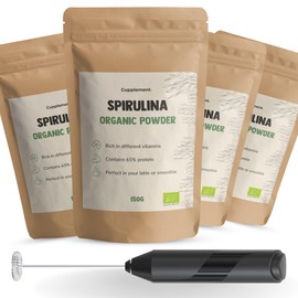 Cupplement - 4 Beutel Spirulina 150 Gramm - Bio - Freie Schaufeln - Keine Tabletten, Kapseln oder Flocken - Supplement - Superfood - 2 Messlöffel pro Tag - 2 Scoops a day