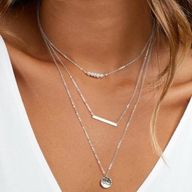 Necklaces for Women Dainty Gold Chain Necklace Women Layered Necklace for Women Cross Circle Bar Charm Necklace for Women Jewelry Gifts Trendy 2025