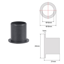 sourcing map Flanged Sleeve Plain Bearings 16 mm Bore 18 mm Outer Diameter 21 mm Length POM Coated Oil-Free Bushings Black