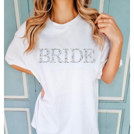 Bride Sweatshirt, Engagement gift, Future Mrs Sweatshirt, Bride to be Gift, Embossed Bachelorette Gift, New Mrs, Fiancee Gift, Newly Engaged (S, Short Sleeve Floral Bride)