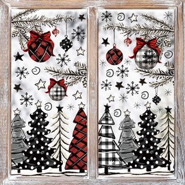 Horaldaily 123 PCS Christmas Window Cling Sticker, Black Red Xmas Tree Snow for Home Party Supplies Shop Window Glass Display Decoration