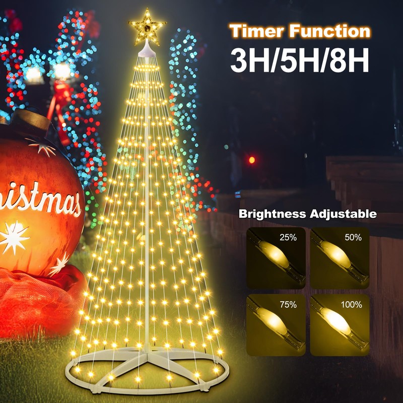 AMIPEPE 6ft Solar Christmas Tree Lights Outdoor, 250 LEDs Remote