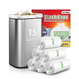 15 Gallon 120 Count Tall Kitchen Trash Bags 13 Gal 15 Gal 16 Gal fit 50-60 liter Garbage Bags by Teivio, Waste Basket Bags,Bathroom Trash Can Bin Liners, Plastic Bags for home office kitchen, Clear