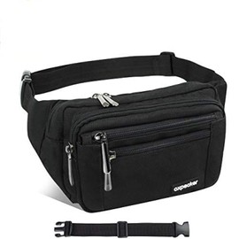 Oxpecker Waist Pack Bag with Rain Cover, Waterproof Fanny Pack for Men&Women, Workout Traveling Casual Running Hiking Cycling, Hip Bum Bag (black fanny pack&extended band)