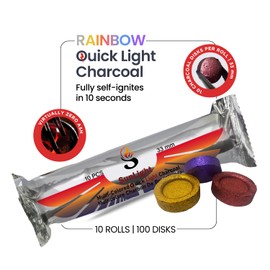 Sunlight Colors - Tabletas de carbón para incienso - Tabletas de carbón rápido - Carbón de incienso para fiestas - Rollos de quemador de resina de 33 mm - Paquete de 100 briquetas de carbón - Sin olor - Sin humo -