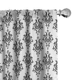 Ambesonne Damask Window Curtains, Baroque Style Victorian Renaissance Pattern with Effects Vintage Design, Lightweight Decor 2-Panel Set with Rod Pocket, Pair of - 28" x 63", Off White