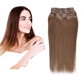 (35 cm - 55 cm) Clip-In Real Hair Extensions Set, 10 Pieces, 120 g, 100% Remy Real Hair for Hair Extensions, Straight Hairpieces (6#, Light Brown, 35 cm)