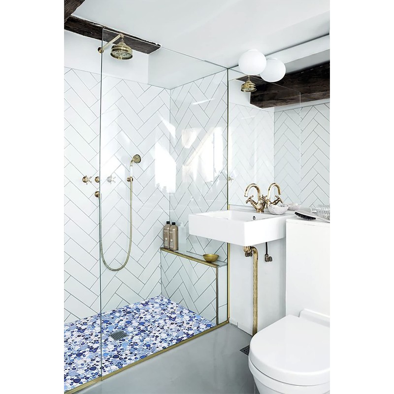Parrotile Blue Shower Floor Pebbles Tile Bathroom Mosaic Backsplash Wall