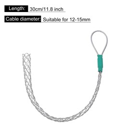 sourcing map Cable Pulling Grip for 12-15mm/0.47-0.59 Inch Cable 0.3m/1FT/11.8 Inch Wire Mesh Puller Socks Grip Anti-Slip Single Head Galvanizing Steel Wire Grips Net Cover Smooth(Silver)