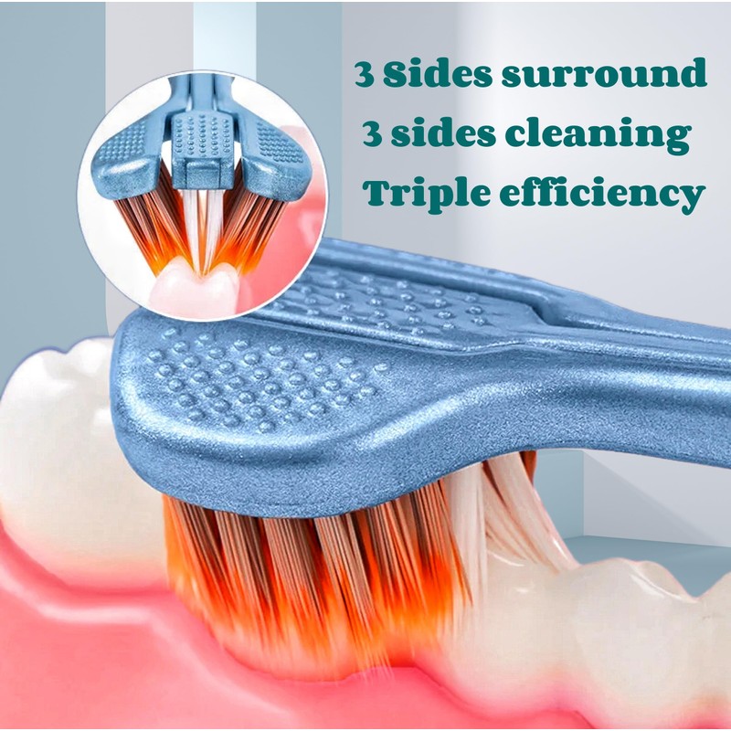 Emoyi 4pack Soft Hair Toothbrush 3-Sides Toothbrushes C Shape for