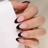 French Tip Press On Nails Almond (Noir) Medium Length Reusable