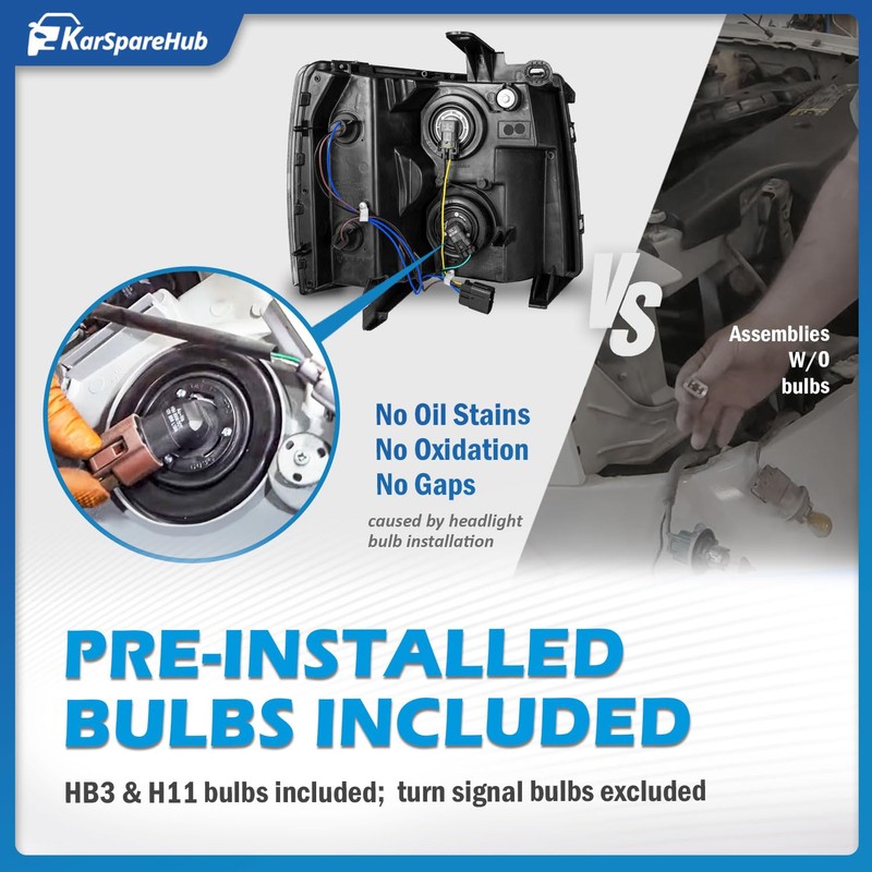 KarSpareHub Headlights Assembly for 07-13 Chevy Silverado 1500 for 07-14