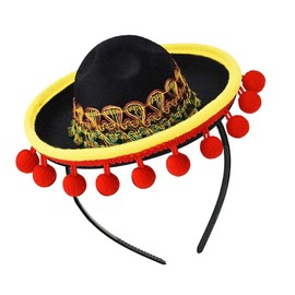 Sombrero Party Hats Cinco De Mayo Fiesta Sombrero Mini Hat Headband for Mexican Party Decor Luau Photo Prop (Black)