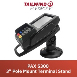 ENS Tailwind Pax S300 3" Latch and Lock Compact Pole Mount Terminal Stand, Adhesive Installation, Black