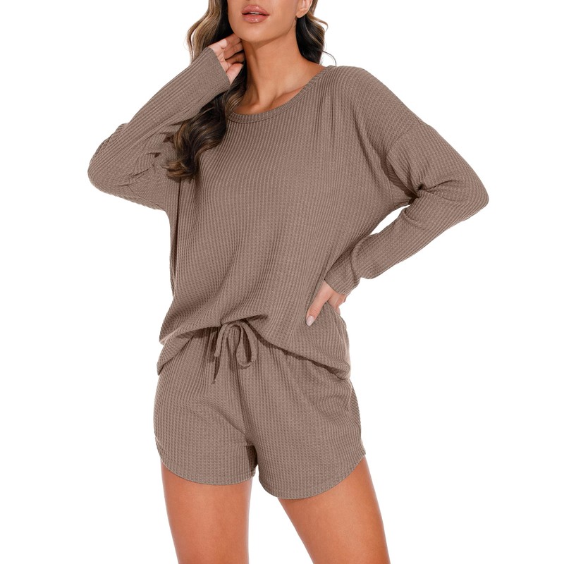 PrinStory Pajamas Set for Women Waffle Knit Lounge Set 2