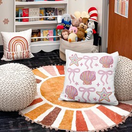 ETVISO Preppy Beach Room Decor, Coastal Glitter Seashell Bow Pillow Cover 18x18, Trendy Coquette Pearl Bow Seashells Decorative Throw Pillow Case for Girls Bedroom Home Drom Apartment