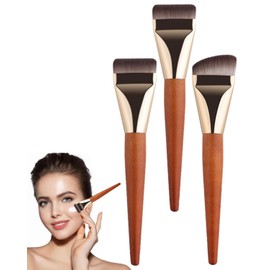 ZEXIJOW 3 Stück Flacher Rouge Concealer Pinsel,Flacher Foundation Makeup Pinsel,Ultra Dünner Make Up Pinsel,Foundation Pinsel aus Holz,Flüssiger Puderpinsel,Kosmetik Applikator Flüssigkeitspuderpinsel
