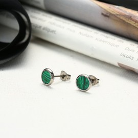 Pure Titanium Earring For Sensitive Ear High Polish Round Synthetic Malachite Stud Earrings