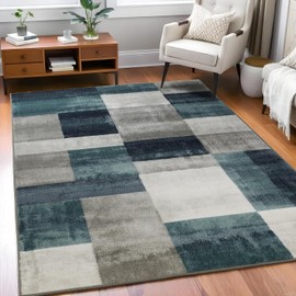 Superior Indoor Large Area Rug, Jute Backed, Perfect for Entryway, Office, Living/Dining Room, Bedroom, Kitchen, Modern Geometric Patchwork Floor Decor, Clifton Collection, 4' x 6', Rivulet