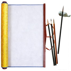 Magic Canvas Paint with Water,4 Chinese Painting Brushes Set Flower Bird Line-Drawing Brushes,30.7×15 Inch Large Chinese Calligraphy Paper Reusable Water Drawing Writing Cloth,for Beginners' Practice