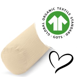 PinkZebra Bolster Cover Made of Muslin Approx. 15 x 40 cm, Bolster Cover with Zip, Bolster Cover, Pillow Case for Bolster, Bolster Cover, Light Beige