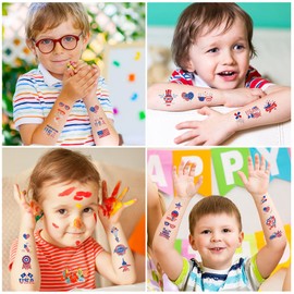 4th of July Temporary Tattoo Kids : 8 Sheets Tattoo Stickers Complete Independence Day Collection, these patriotic tattoos are perfect for Memorial Day and all your 4th of July decorations. (Silver highlights)