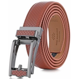 Mio Marino Mens Ratchet Belt with Open Linxx Leather Dress Belt Buckle, Enclosed in an Elegant Gift Box - Monolith - Tan - Adjustable from 38" to 54" Waist