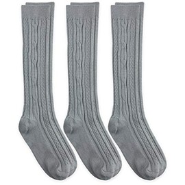 Jefferies Socks Womens Cable Knit Knee High Socks 3 Pair Pack (Sock:9-11/Shoe:6-9, Grey)