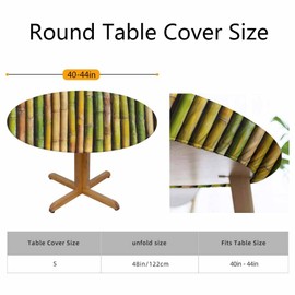 Guxxuil Bamboo Round Tablecloths Elastic Edged Bamboo Stems Pattern Tropical Tree Nature Tablecloths Washable Reusable Tablecloths for Kitchen Picnic Party 40-44 inch