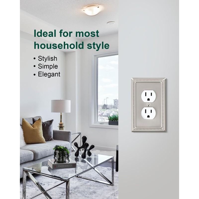 TREEWELL 6-Pack Duplex Outlet Cover Plate, Metal Wall Plates for