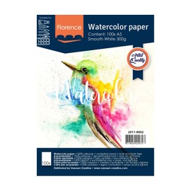 Vaessen Creative Florence 2911-9002 Smooth Watercolour Paper, White, 300 g/m², Pack of 100, DIN A5, for Watercolour Painting, Hand Lettering, Brush Lettering and Other Paper Crafts, Paper
