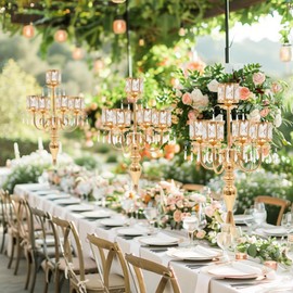 Tall Floor Candle Holders - 2Pcs Gold Candelabra for Wedding Centerpiece Decorations, Metal 5 Arm Candlesticks Party Wedding Aisle Home Decor (Gold x 2pcs)