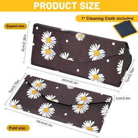 Cosysparks Foldable Glasses Case Foldable Glasses Case Hard Shell Hard Triangle Glasses Case Portable Glasses Case Sunglasses Case Leather with Cleaning Cloth for Girls Women, black