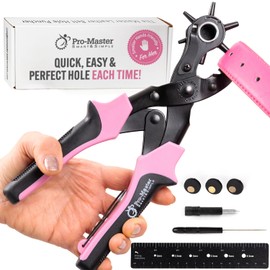 Precision Leather Hole Punch Tool, Best for Belts, Fabric, Leather (Up to 5mm Thick), Multi-Size Puncher for DIY, Craft & Home Projects, Comfortable for Smaller Hands with Reduced Handle Spread, Pink