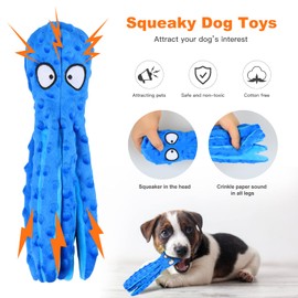 Dog Squeaky Toys Octopus for Aggressive Chewers Duck Dog Toy for Puppy Teething Interactive Pet Chew Toys for Small Medium Large Dogs Stimulating Training Entertaining 3 Pack (Green+Duck+Ball)