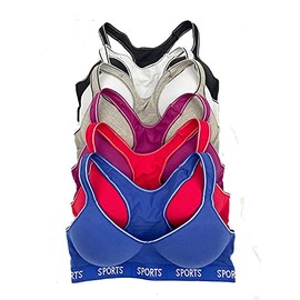 6 pcs Wire Free Gym Light Padded Raceback Cotton Sports Bra B/C/D Cup 34B
