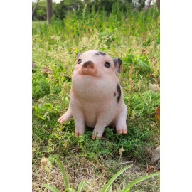 Hi-Line Gift Ltd. Chubby Sitting Pig Pink/W BlackSpot Garden Statue Garden Yard Flowerbed Decor - Pink W/Black Spot