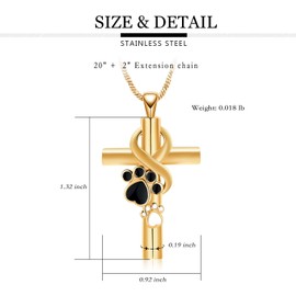 QGJNSGC Paw Print Cross Cremation Jewellery for Pet Infinity Cross Urn Necklace for Ashes Keepsake Loved One Memorial Jewellery for Dog/Cat Ashes (Gold)
