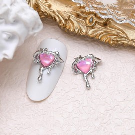 Valentine's Day Nail Charms 3D Alloy Heart Nail Art Jewelry Charms 10Pcs Pink Love Heart Designs Nail Rhinestones Gems Hearts Crystals Diamonds Nail Art Decorations Supplies for Women DIY Manicure