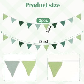 2PCS Pennant Banner Flags, Fabric Bunting Banner Nursery Garland Decor, Baby Shower Garland, Triangle Flags for Baby Boy Room, Playroom, Boho Birthday Party Decor, Each 7.75 ft (Green Blue)