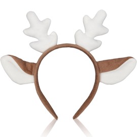 Vsdski Reindeer Antlers Headband Christmas Holiday Headbands for Women Adults Cute White Elk Ears Hairbands Winter Christmas Party Hair Accessories Decor