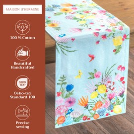 Maison d' Hermine Tablerunner 14.50"x72" 100% Cotton Decorative Easter Tabletop Runner for Kitchen, Party, Wedding, Restaurant & Camping, Jardin D'Ete - Mint (Single Layer) - Spring/Summer