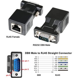 DTECH RS232 RJ45 Converter Serial Adapter DB9 D-Sub 9 Pin Male RJ-45 Female Ethernet Network Connector COM Port Cat5e Cat6 LAN Converter Plug