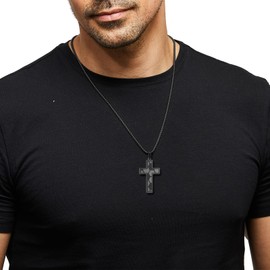 Black Soccer Cross Necklace for Men Bible Verse,Religious Faith Christian Scriptures Always Remember Pendant Cross Chain, Baptism 1st First Communion Gifts for Boys Graduation Father's day Jewelry