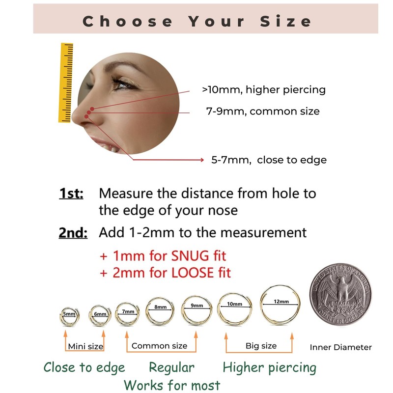 LUCKYJEWUS Double Nose Ring Hoop for Single Piercing, 14k Gold