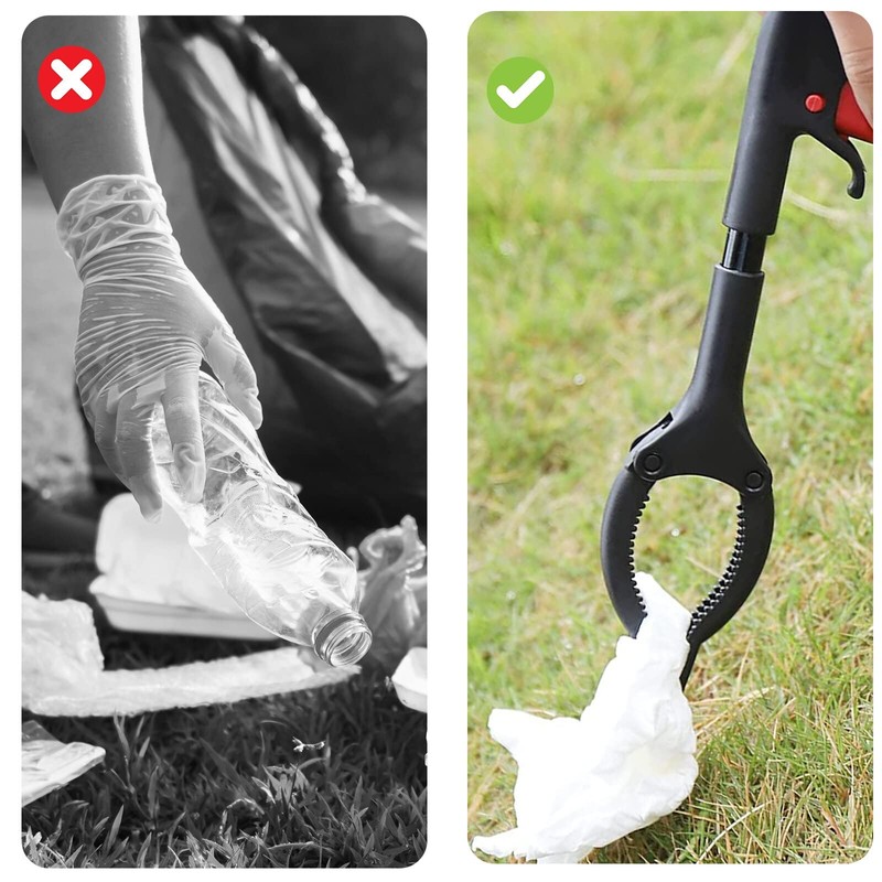 Diyxisk Pack of 2 Rubbish Tongs, Short, 28 cm, 360°